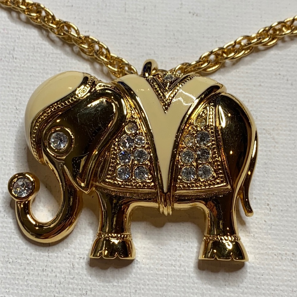 Vintage signed KJL for Avon elephant pendant brooch